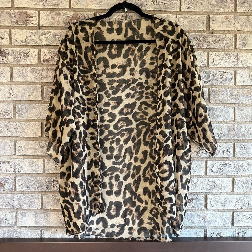 🐆 Finoceans Leopard Print Sheer Chiffon Kimono – Size S